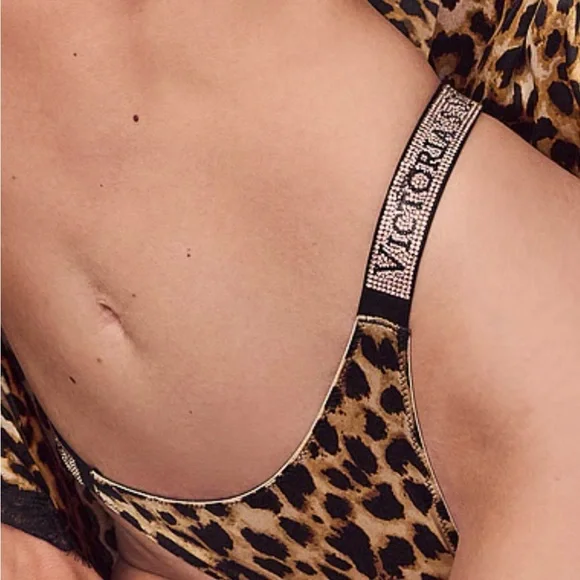 NWT Victoria's Secret VERY SEXY Leopard-Print Thong with Rhinestone Logo Straps - Picture 2 of 7